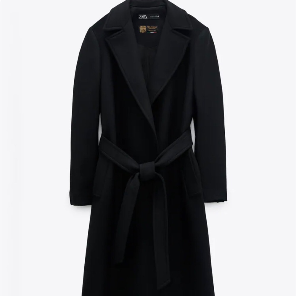 ZARA Wool Black Belted Coat Small